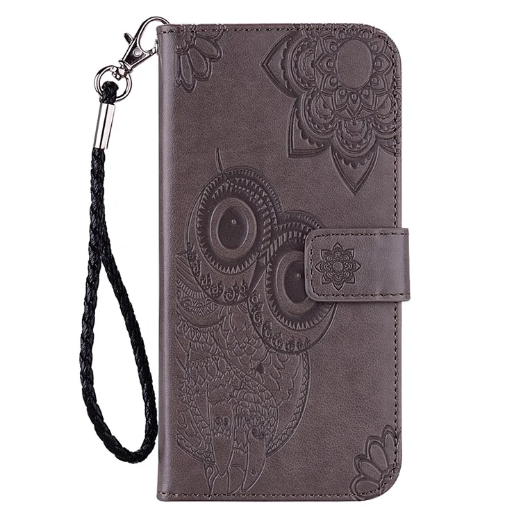 Für Motorola Moto G13 4G / G23 4G / G53 5G PU-Leder-Handyhülle mit geprägtem Eule-Blumen-Muster - Flip-Ständer-Hülle - Grau