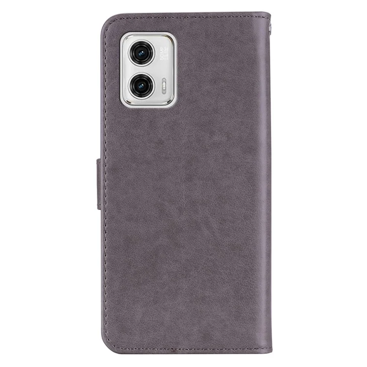 Für Motorola Moto G13 4G / G23 4G / G53 5G PU-Leder-Handyhülle mit geprägtem Eule-Blumen-Muster - Flip-Ständer-Hülle - Grau