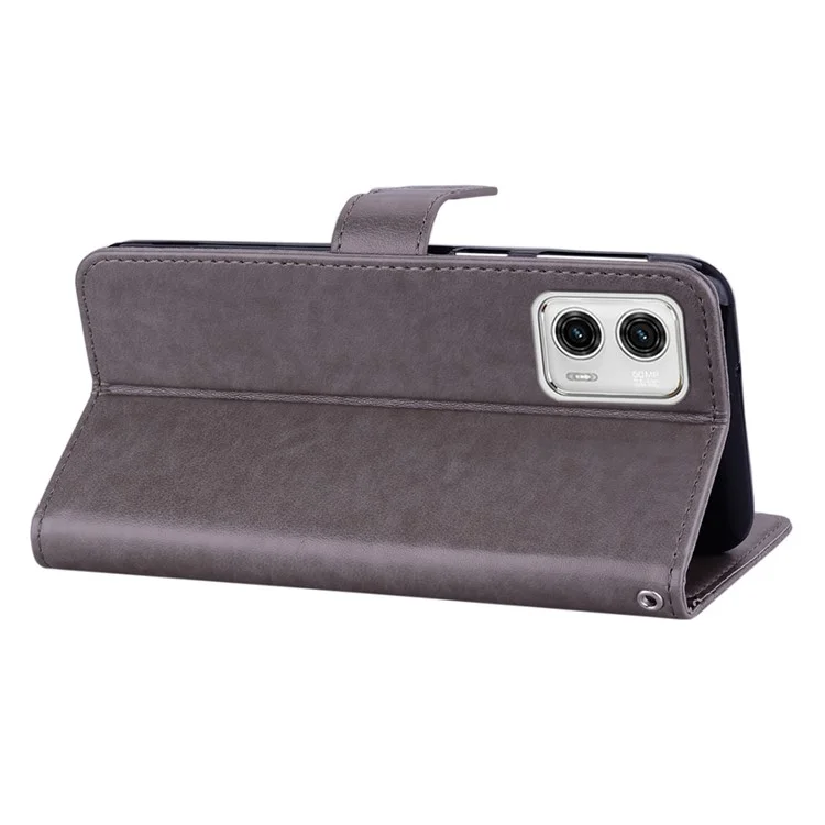 Для Motorola Moto G13 4G / G23 4G / G53 5G Rhinestone Imprinted Owl Flower Phone Case PU Leather Stand Flip Folio Wallet Cover - Grey