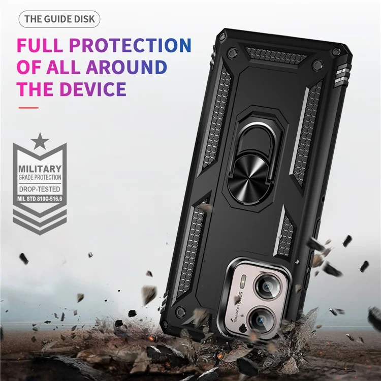 Funda para Motorola Edge+ (2023) Soporte para Anillo Soporte Giratorio PC+TPU Resistente a Caídas - Negro
