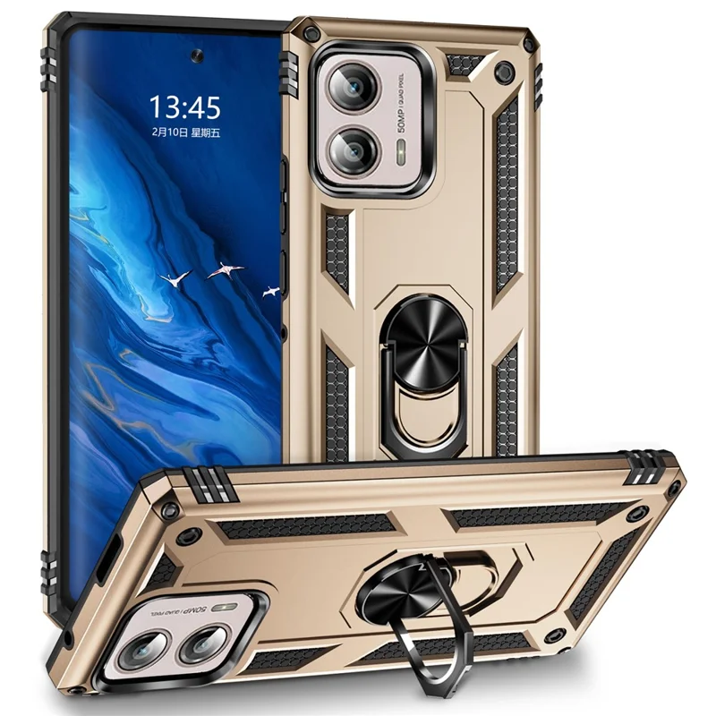 For Motorola Edge+ (2023) Phone Case Ring Holder Kickstand PC+TPU Anti-drop Cover - Gold