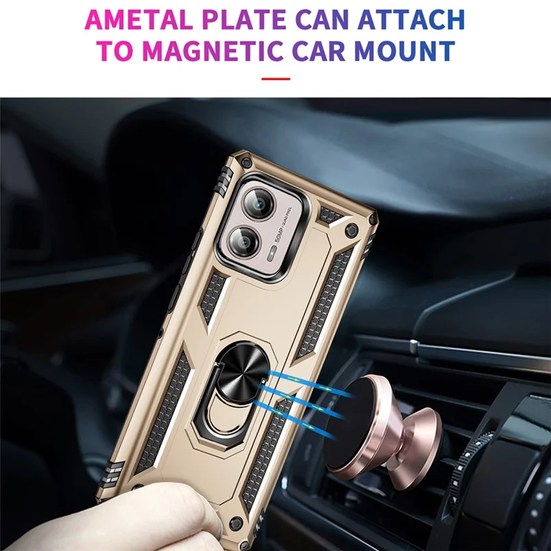 For Motorola Edge+ (2023) Phone Case Ring Holder Kickstand PC+TPU Anti-drop Cover - Gold