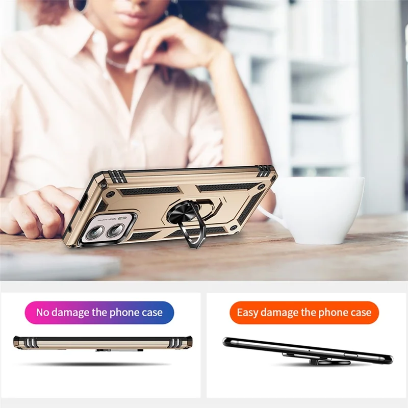 For Motorola Edge+ (2023) Phone Case Ring Holder Kickstand PC+TPU Anti-drop Cover - Gold