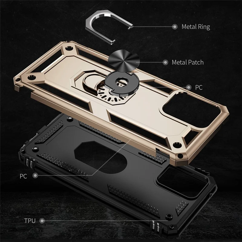 For Motorola Edge+ (2023) Phone Case Ring Holder Kickstand PC+TPU Anti-drop Cover - Gold