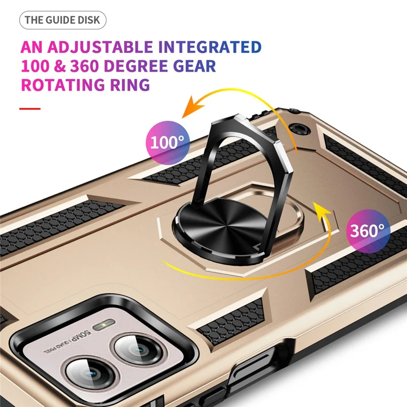 For Motorola Edge+ (2023) Phone Case Ring Holder Kickstand PC+TPU Anti-drop Cover - Gold