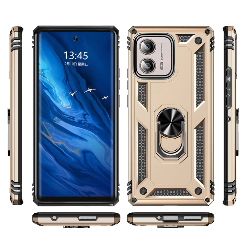 For Motorola Edge+ (2023) Phone Case Ring Holder Kickstand PC+TPU Anti-drop Cover - Gold