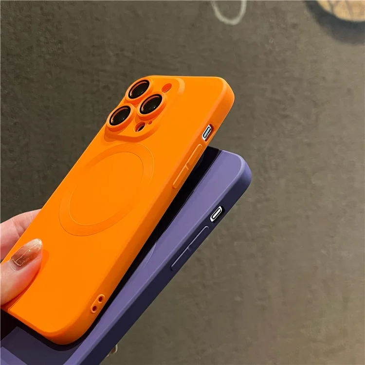 For iPhone 14 Pro Liquid Silicone Phone Case Compatible with MagSafe, Tempered Glass Lens Protector Cover - Yellow