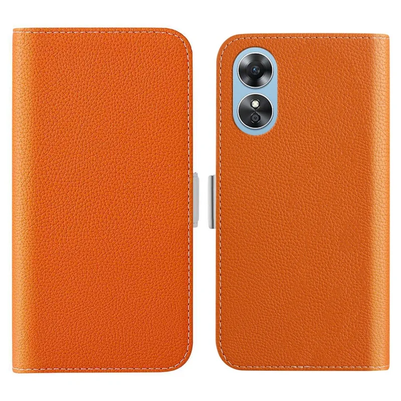 For Oppo A17k 4G / A17 4G Wallet Phone Cover Litchi Texture Candy Color PU Leather Case with Stand Function - Orange