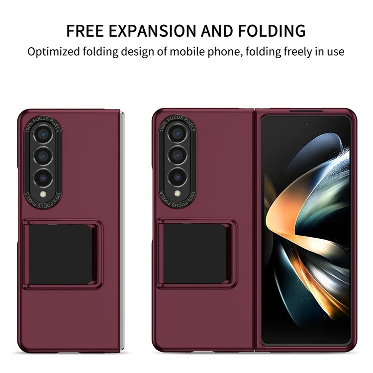 For Samsung Galaxy Z Fold4 5G Case Anti-Scratch Phone Cover Hard PC Case with Kickstand - Wine Red
