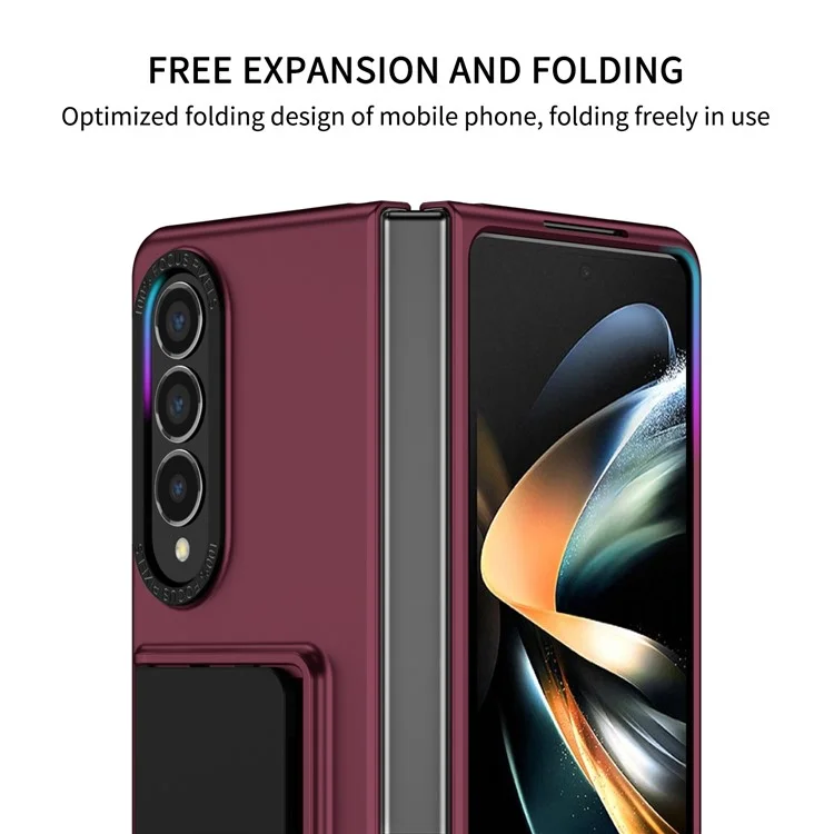 For Samsung Galaxy Z Fold4 5G Case Anti-Scratch Phone Cover Hard PC Case with Kickstand - Wine Red