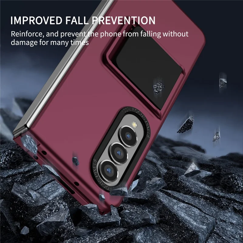 For Samsung Galaxy Z Fold4 5G Case Anti-Scratch Phone Cover Hard PC Case with Kickstand - Wine Red