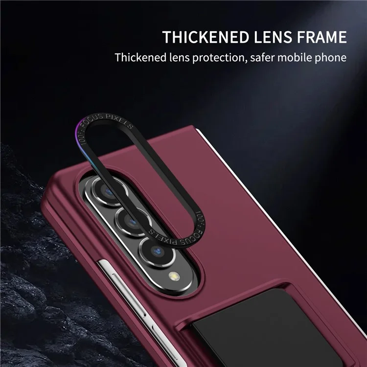 For Samsung Galaxy Z Fold4 5G Case Anti-Scratch Phone Cover Hard PC Case with Kickstand - Wine Red