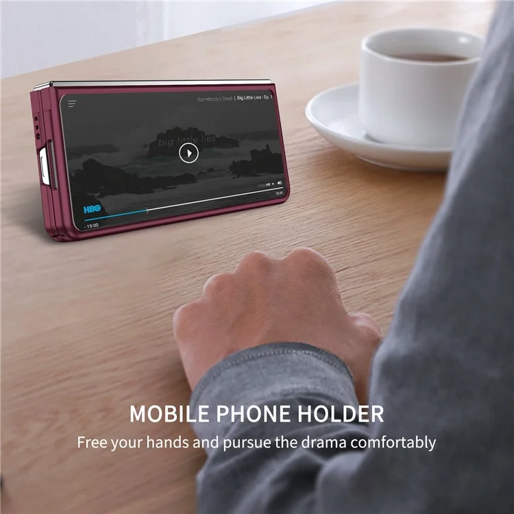 For Samsung Galaxy Z Fold4 5G Case Anti-Scratch Phone Cover Hard PC Case with Kickstand - Wine Red