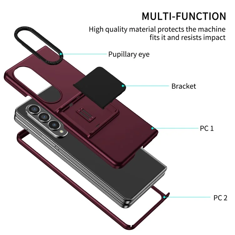 For Samsung Galaxy Z Fold4 5G Case Anti-Scratch Phone Cover Hard PC Case with Kickstand - Wine Red