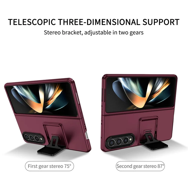 For Samsung Galaxy Z Fold4 5G Case Anti-Scratch Phone Cover Hard PC Case with Kickstand - Wine Red