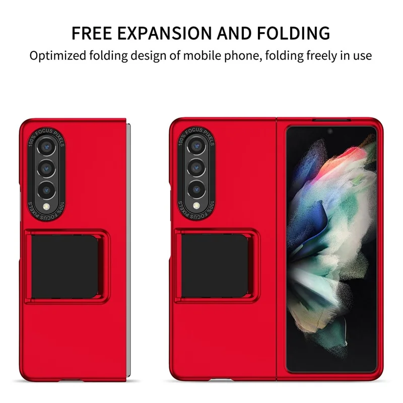 Protective Case for Samsung Galaxy Z Fold3 5G Hard PC Case Anti-Scratch Phone Cover with Kickstand - Red