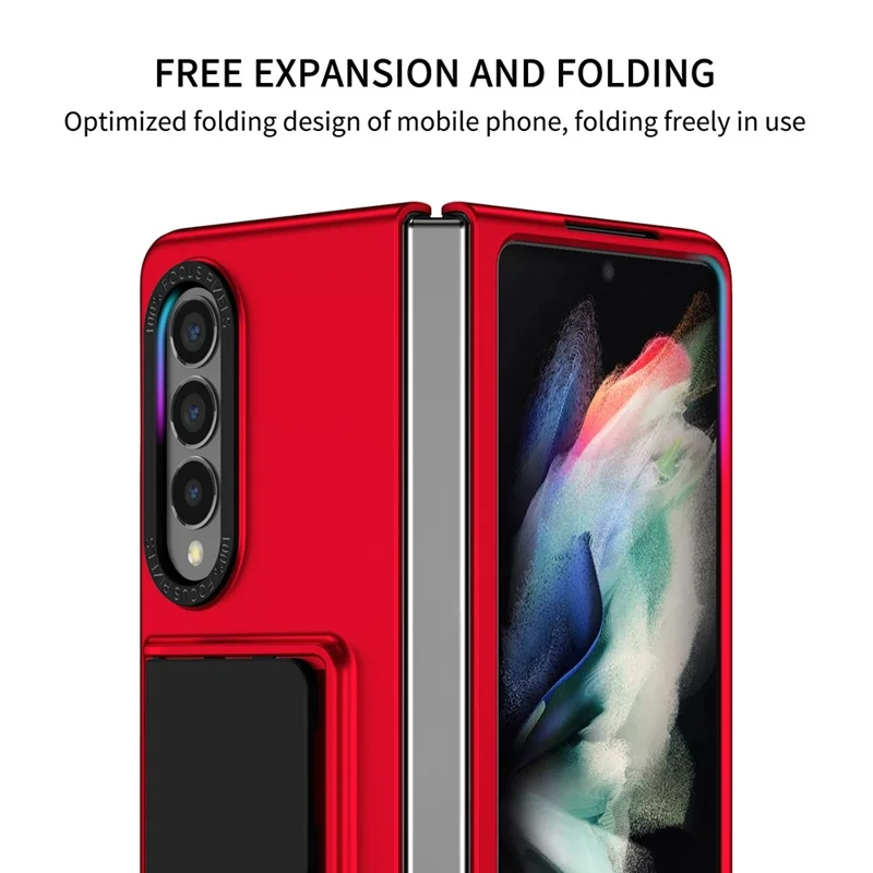 Protective Case for Samsung Galaxy Z Fold3 5G Hard PC Case Anti-Scratch Phone Cover with Kickstand - Red