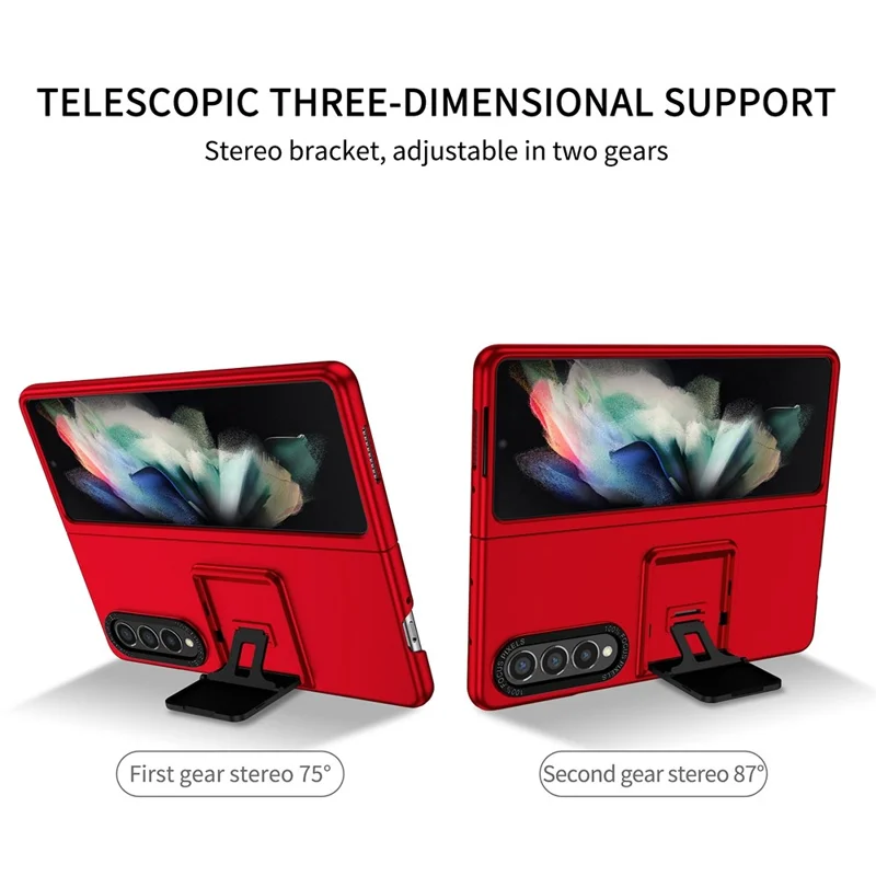 Protective Case for Samsung Galaxy Z Fold3 5G Hard PC Case Anti-Scratch Phone Cover with Kickstand - Red