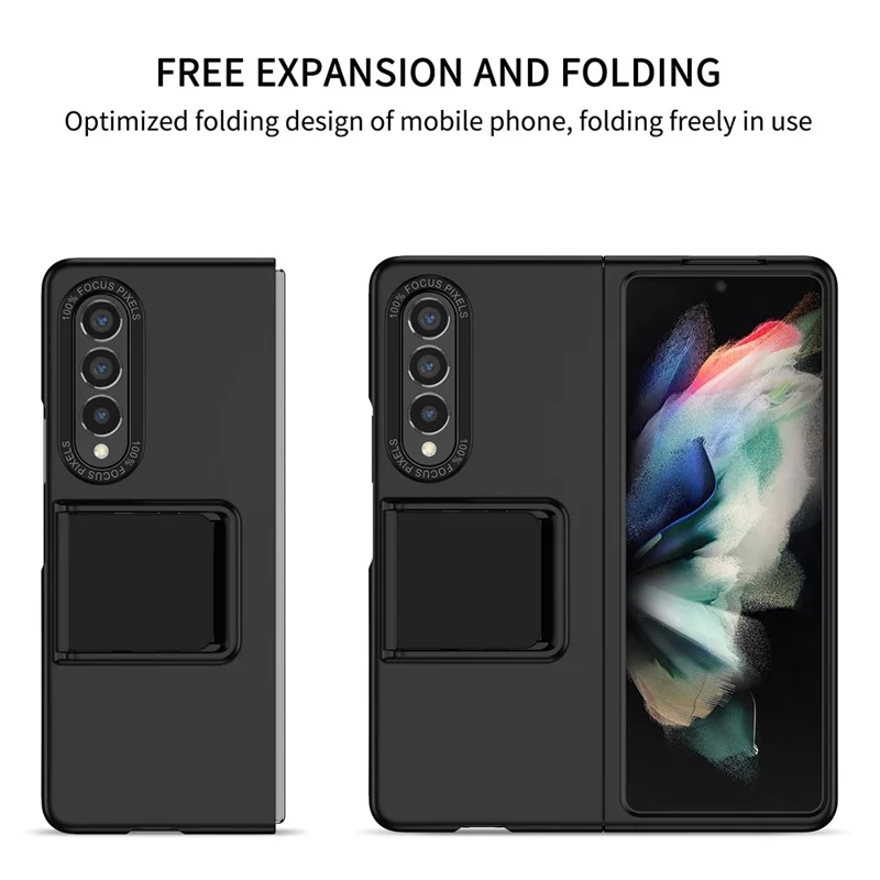 Protective Case for Samsung Galaxy Z Fold3 5G Hard PC Case Anti-Scratch Phone Cover with Kickstand - Black