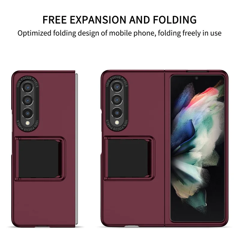Beskyttelsesdæksel til Samsung Galaxy Z Fold3 5G, Hårdt PC-dæksel, Anti-kridt telefonbeskyttelse med støtteben - Vinrød