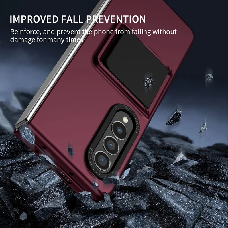 Beskyttelsesdæksel til Samsung Galaxy Z Fold3 5G, Hårdt PC-dæksel, Anti-kridt telefonbeskyttelse med støtteben - Vinrød