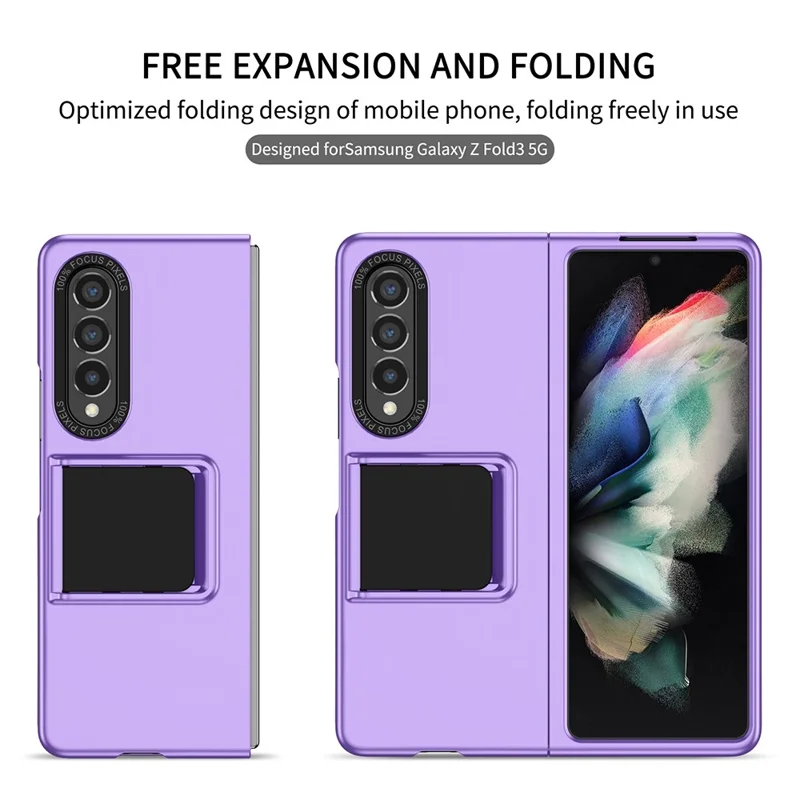 Protective Case for Samsung Galaxy Z Fold3 5G Hard PC Case Anti-Scratch Phone Cover with Kickstand - Purple