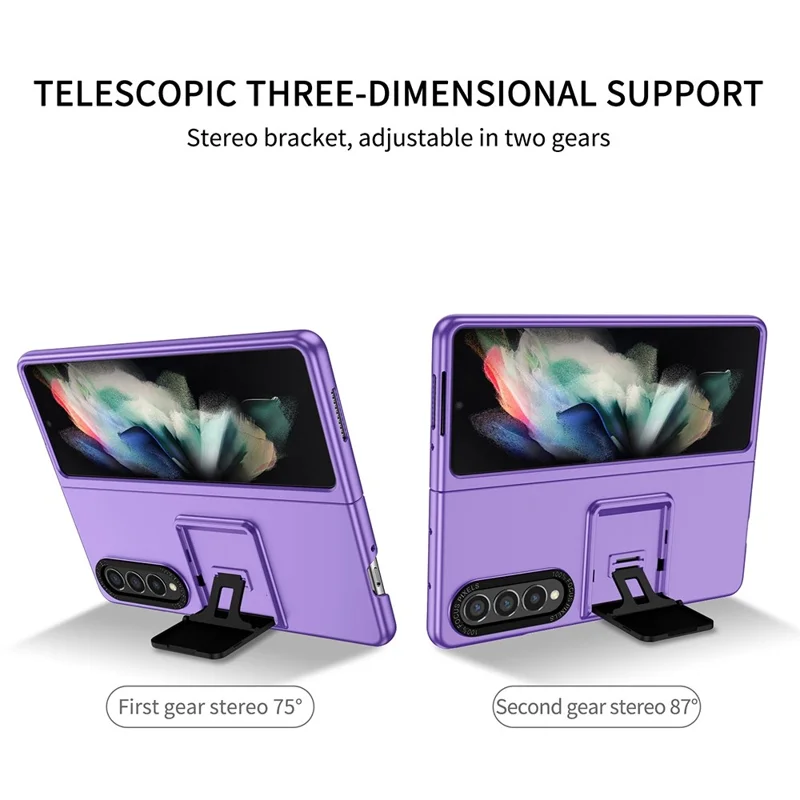 Protective Case for Samsung Galaxy Z Fold3 5G Hard PC Case Anti-Scratch Phone Cover with Kickstand - Purple