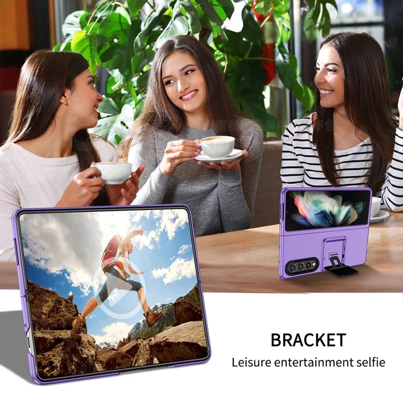 Protective Case for Samsung Galaxy Z Fold3 5G Hard PC Case Anti-Scratch Phone Cover with Kickstand - Purple