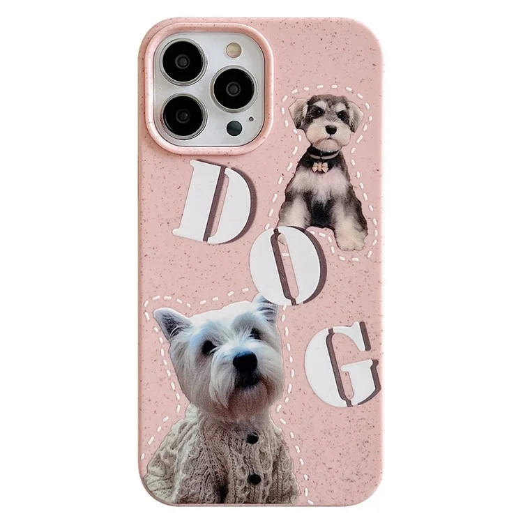 Pour iPhone 14 Pro Case Wheat Straw Degradable Phone Cover Pattern Printing Phone Shell - Dog