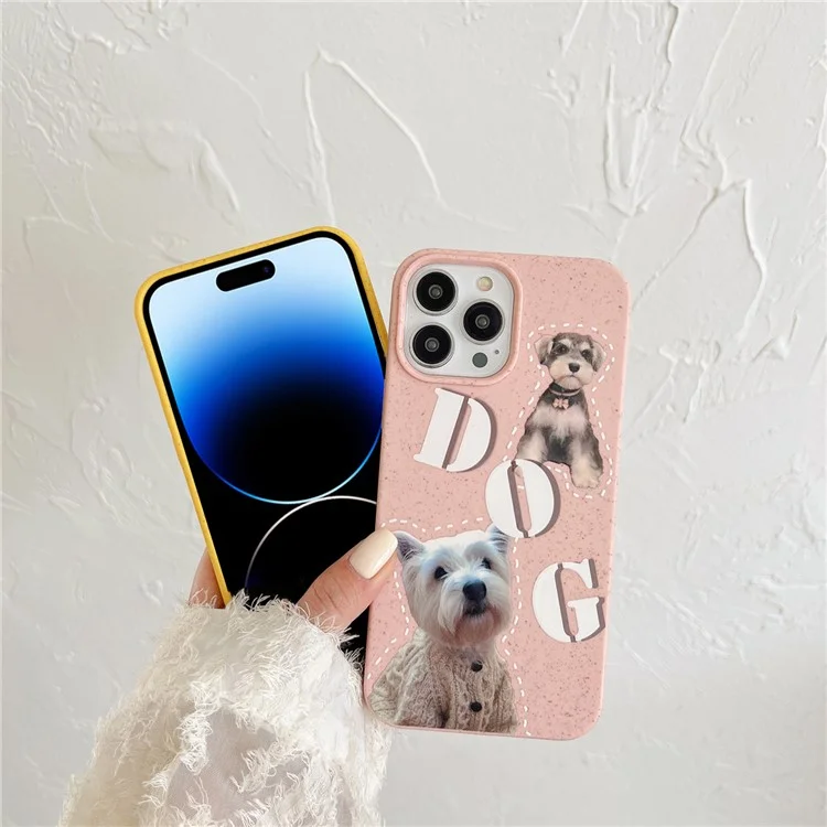 Pour iPhone 14 Pro Case Wheat Straw Degradable Phone Cover Pattern Printing Phone Shell - Dog