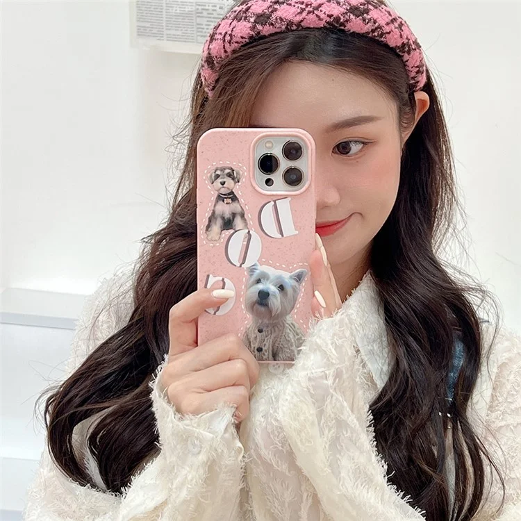 Pour iPhone 14 Pro Case Wheat Straw Degradable Phone Cover Pattern Printing Phone Shell - Dog