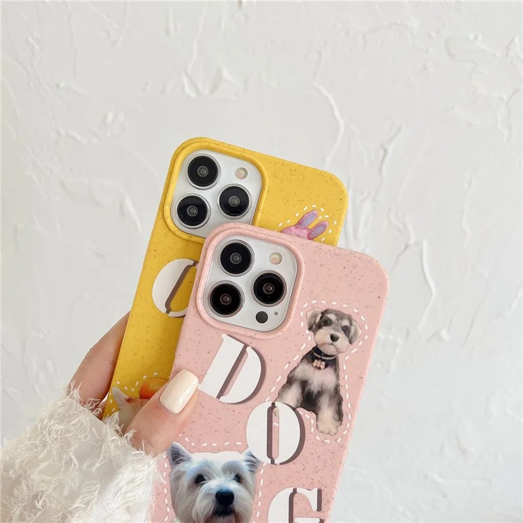 Pour iPhone 14 Pro Case Wheat Straw Degradable Phone Cover Pattern Printing Phone Shell - Dog