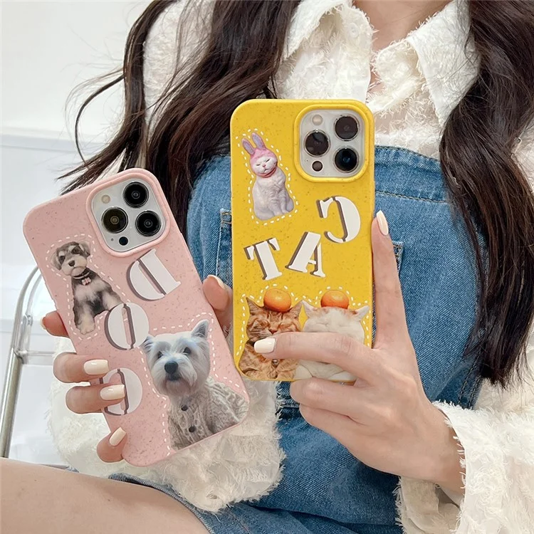 Pour iPhone 14 Pro Case Wheat Straw Degradable Phone Cover Pattern Printing Phone Shell - Dog