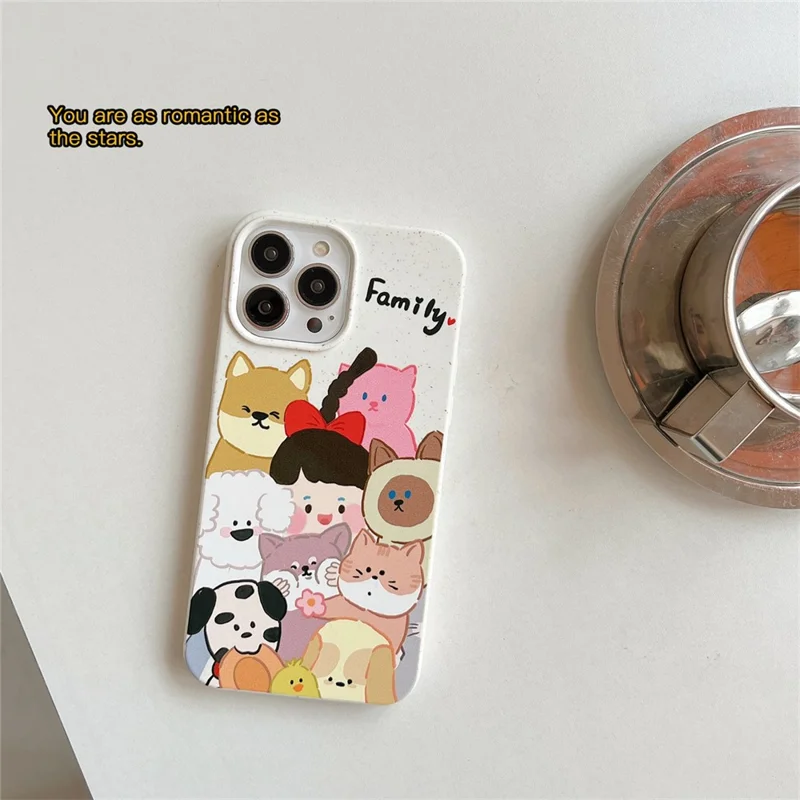 For iPhone 14 Pro Case Wheat Straw Degradable Phone Cover Pattern Printing Phone Shell - Family