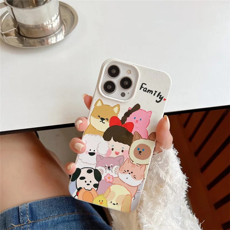 For iPhone 14 Pro Case Wheat Straw Degradable Phone Cover Pattern Printing Phone Shell - Family