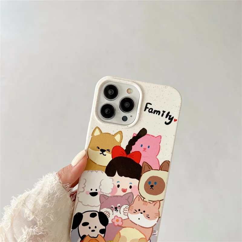 For iPhone 14 Pro Case Wheat Straw Degradable Phone Cover Pattern Printing Phone Shell - Family