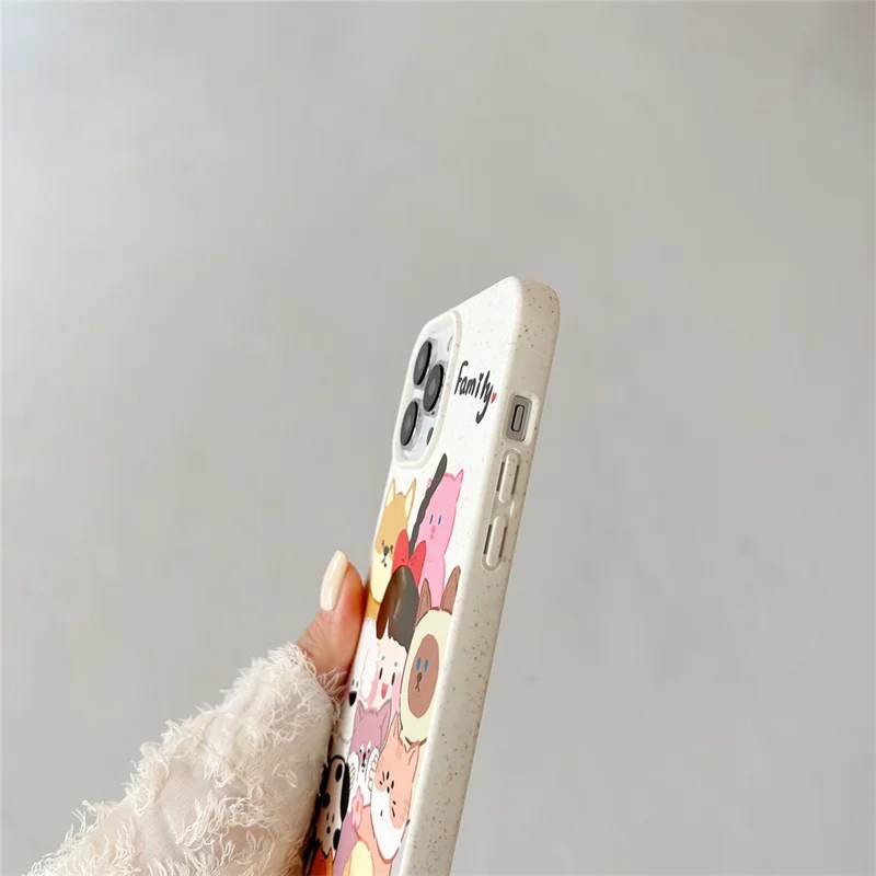 For iPhone 14 Pro Case Wheat Straw Degradable Phone Cover Pattern Printing Phone Shell - Family