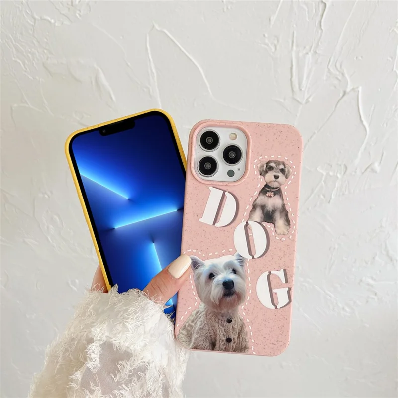 Degradable Phone Cover for iPhone 13 Pro 6.1 inch Wheat Straw Phone Shell Pattern Printing Case - Dog