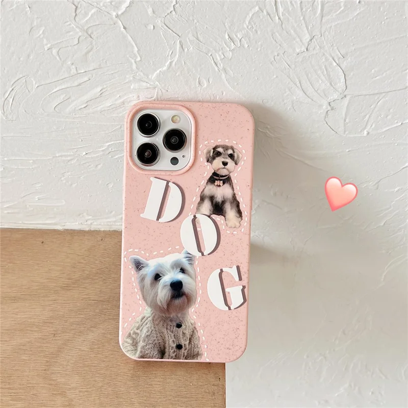 Degradable Phone Cover for iPhone 13 Pro 6.1 inch Wheat Straw Phone Shell Pattern Printing Case - Dog