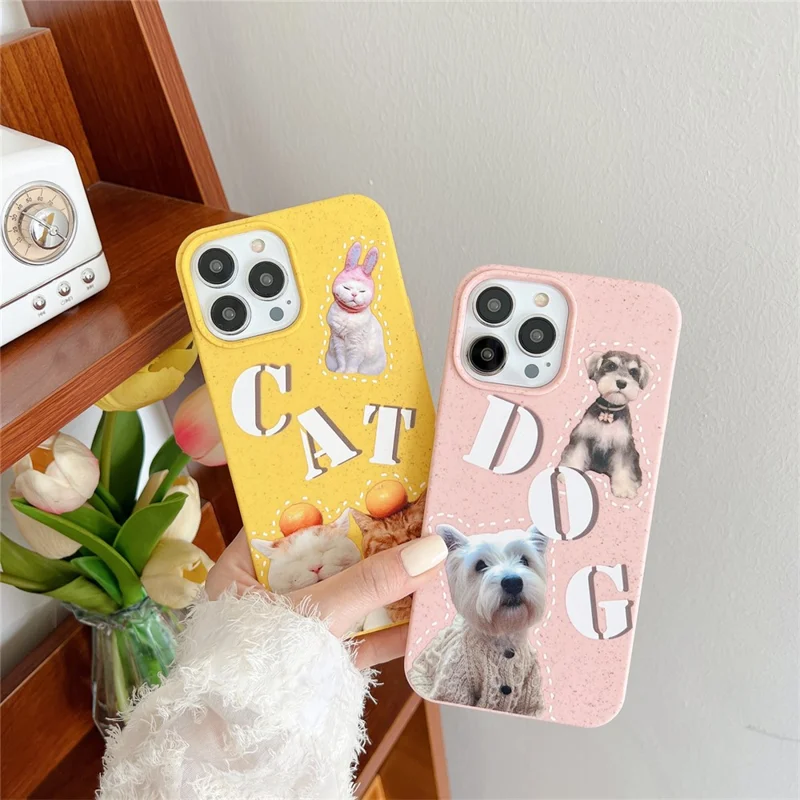 Degradable Phone Cover for iPhone 13 Pro 6.1 inch Wheat Straw Phone Shell Pattern Printing Case - Dog