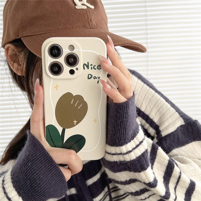 For iPhone 13 Pro Max 6.7 inch Precise Cutout Phone Case Stylish Pattern TPU Drop-proof Cover - Tulip