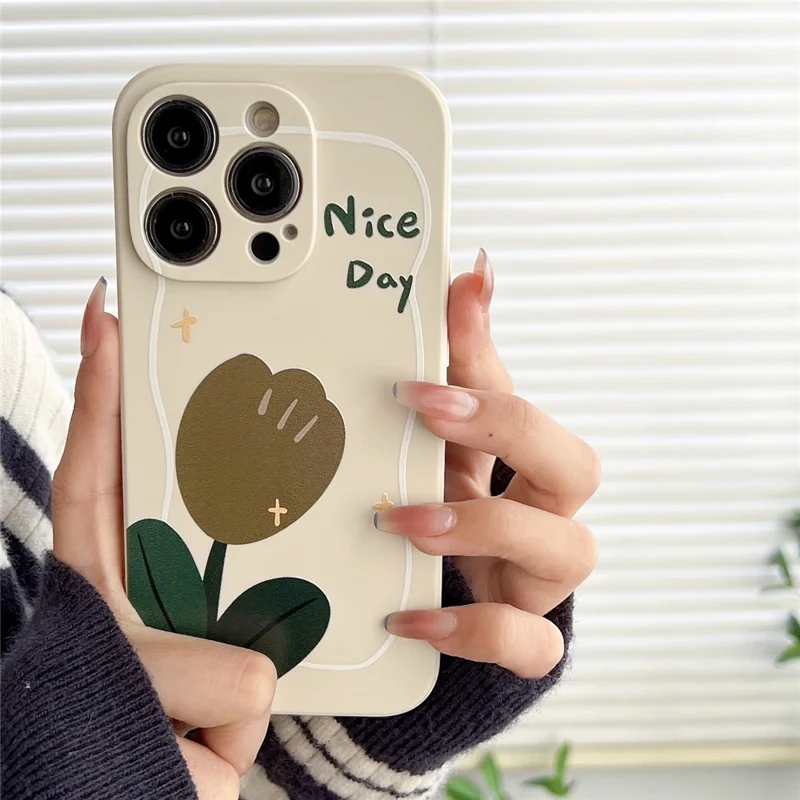 For iPhone 13 Pro Max 6.7 inch Precise Cutout Phone Case Stylish Pattern TPU Drop-proof Cover - Tulip