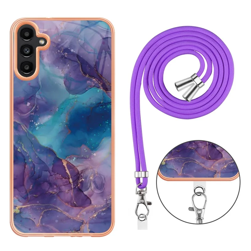 Per Samsung Galaxy A13 5G / M13 5G / A04 4G (164,4 x 76,3 x 9,1 Mm) YB IMD Serie-18 Stile E Elettroplating Elettrittano 2,0 mm TPU Telefono di Marmo Copertura IMD Con Cordino - Viola