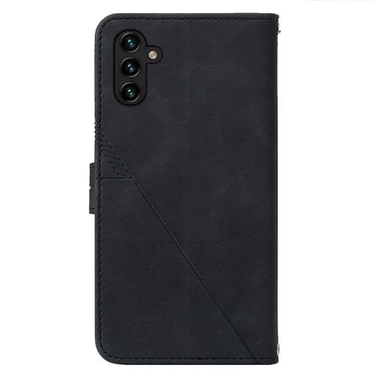 For Samsung Galaxy A34 5G Leather Case with Shoulder Strap Wallet Stand Phone Cover - Black
