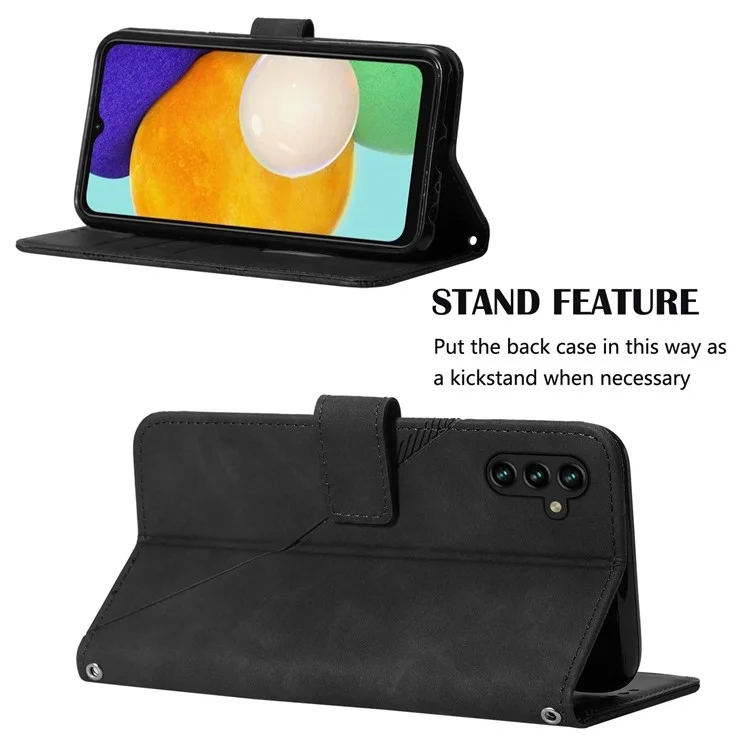 For Samsung Galaxy A34 5G Leather Case with Shoulder Strap Wallet Stand Phone Cover - Black