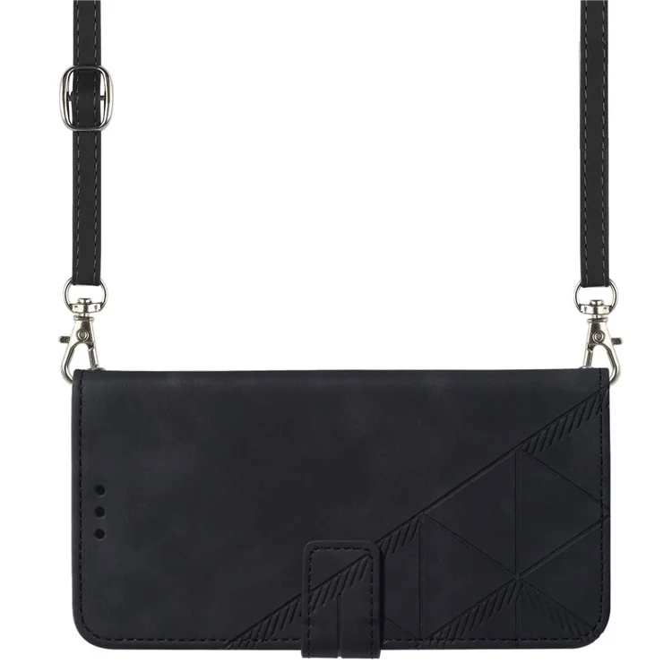 For Samsung Galaxy A34 5G Leather Case with Shoulder Strap Wallet Stand Phone Cover - Black