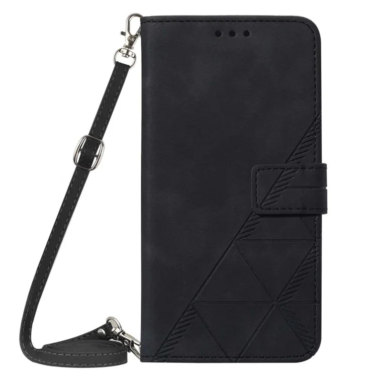 For Samsung Galaxy A34 5G Leather Case with Shoulder Strap Wallet Stand Phone Cover - Black