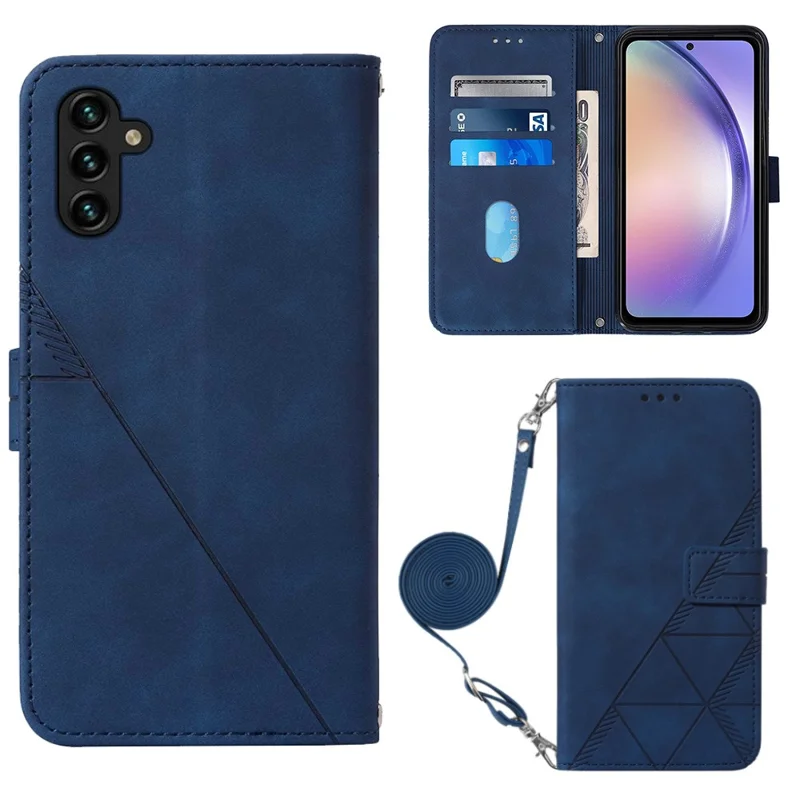 For Samsung Galaxy A54 5G Leather Case with Shoulder Strap Wallet Stand Phone Cover - Sapphire