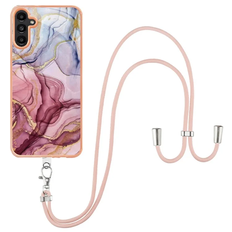 Pour Samsung Galaxy A54 5G 2.0mm Phone Case YB IMD Series-18 Style E TPU Electroplating Marble Pattern IMD Cover with Lanyard - Rose Gold