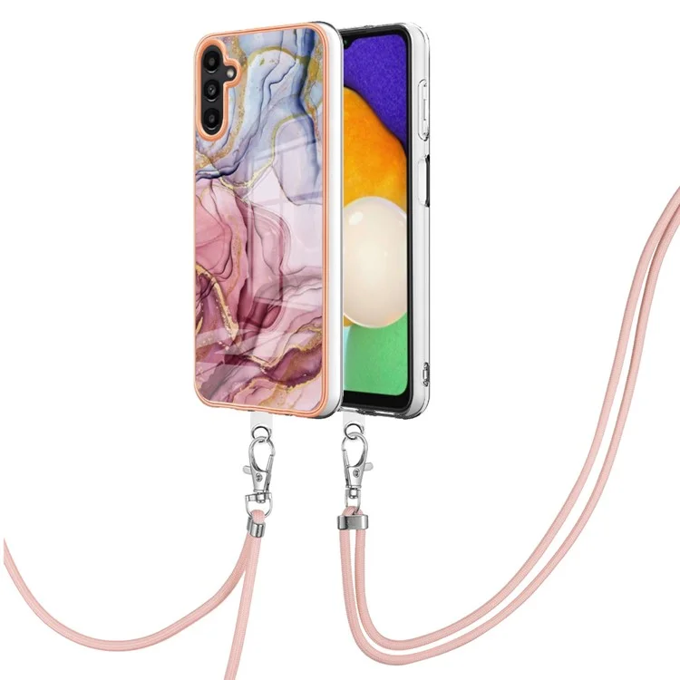 Pour Samsung Galaxy A54 5G 2.0mm Phone Case YB IMD Series-18 Style E TPU Electroplating Marble Pattern IMD Cover with Lanyard - Rose Gold